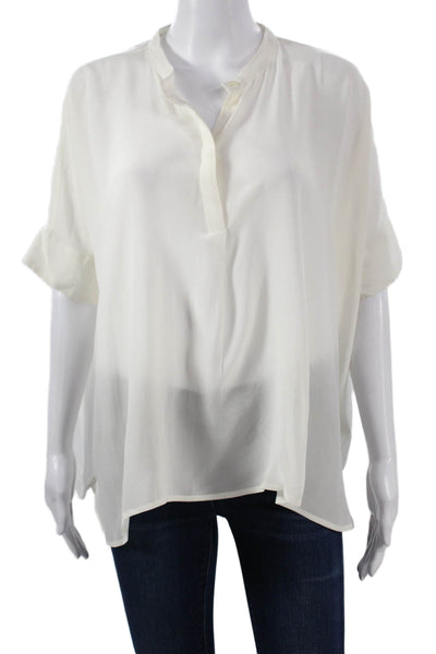 Roberta Roller Rabbit Women Silk Collared Tunic White Short Sleeve Size XS