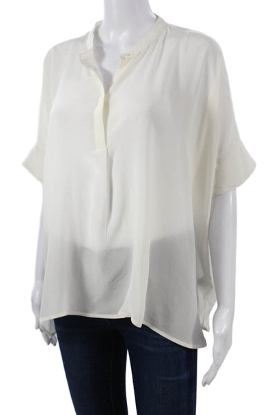 Roberta Roller Rabbit Women Silk Collared Tunic White Short Sleeve Size XS