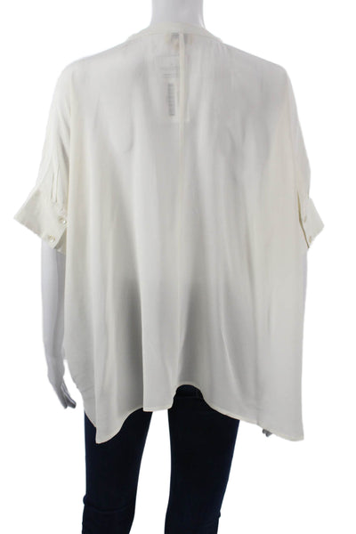Roberta Roller Rabbit Women Silk Collared Tunic White Short Sleeve Size XS