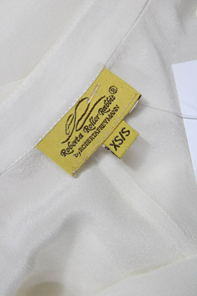 Roberta Roller Rabbit Women Silk Collared Tunic White Short Sleeve Size XS