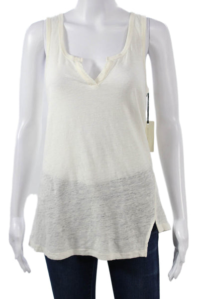 Brochu Walker Women Sleeveless V-Neck Linen Tunic Tank Ivory Size XS