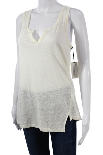 Brochu Walker Women Sleeveless V-Neck Linen Tunic Tank Ivory Size XS