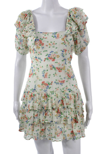 Love Shack Fancy Womens Fit & Flare Silk Floral Dress Short Sleeve Size 4