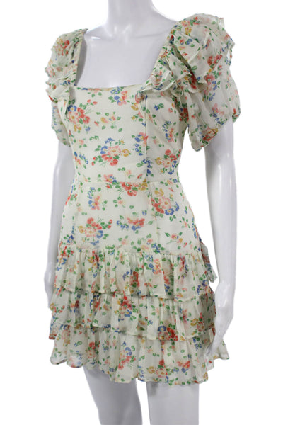 Love Shack Fancy Womens Fit & Flare Silk Floral Dress Short Sleeve Size 4