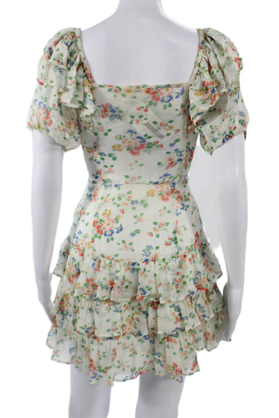 Love Shack Fancy Womens Fit & Flare Silk Floral Dress Short Sleeve Size 4