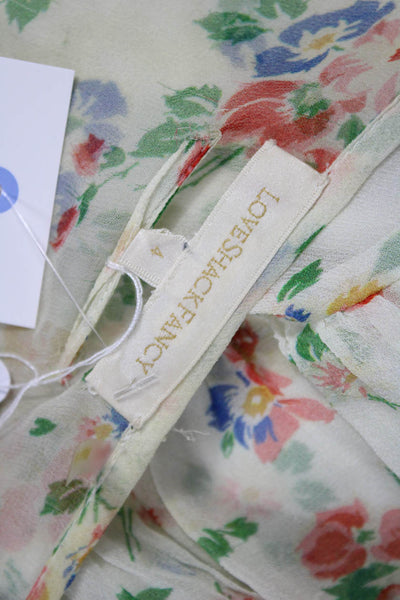 Love Shack Fancy Womens Fit & Flare Silk Floral Dress Short Sleeve Size 4