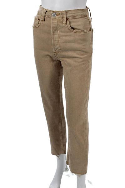 Re/Done Womens Straight Jeans Beige Mid Rise Inseam 26 Size 24
