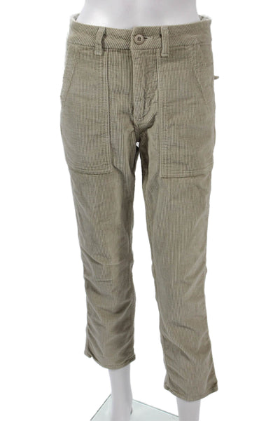 Amo Women Cropped Beige Cotton Pants Button Inseam 26 Size 24