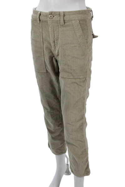 Amo Women Cropped Beige Cotton Pants Button Inseam 26 Size 24