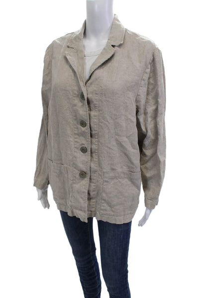 Eileen Fisher Women Beige Linen Basic Jacket Button Long Sleeve Size S