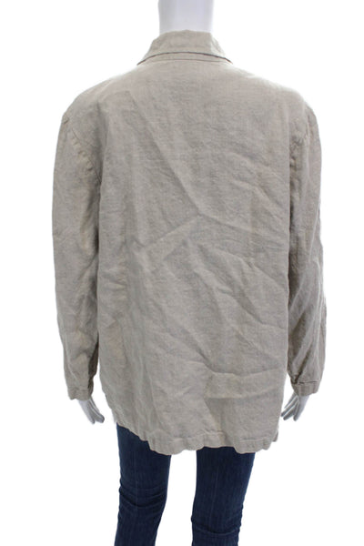 Eileen Fisher Women Beige Linen Basic Jacket Button Long Sleeve Size S