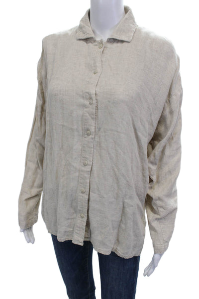 Eileen Fisher Women Beige Linen Blend Button-Up Long Sleeve Basic Size 1