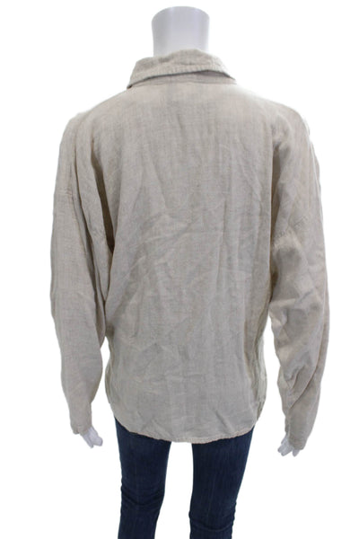Eileen Fisher Women Beige Linen Blend Button-Up Long Sleeve Basic Size 1