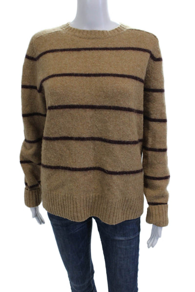 J Crew Womens Pullover Beige Wool Striped Crew Neck Long Sleeve Size L