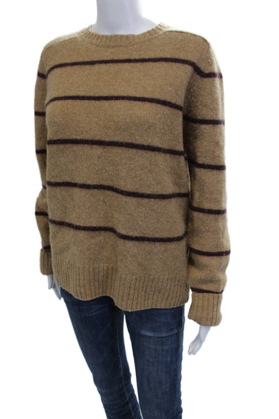 J Crew Womens Pullover Beige Wool Striped Crew Neck Long Sleeve Size L