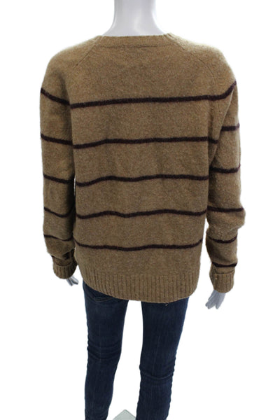 J Crew Womens Pullover Beige Wool Striped Crew Neck Long Sleeve Size L