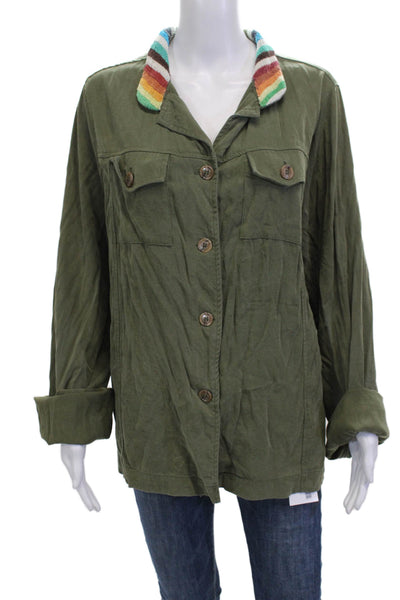 Jet John Eshaya Womens Military Jacket Green Striped Rayon Size S Petite