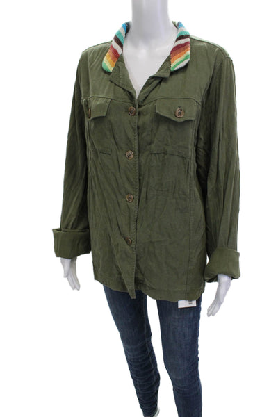 Jet John Eshaya Womens Military Jacket Green Striped Rayon Size S Petite