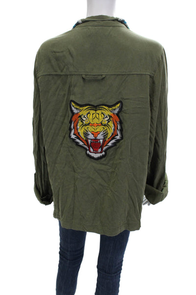 Jet John Eshaya Womens Military Jacket Green Striped Rayon Size S Petite