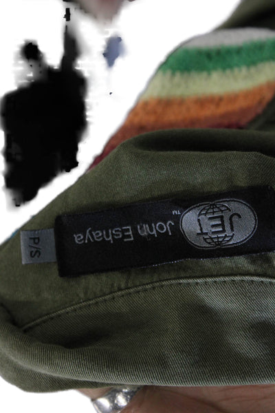 Jet John Eshaya Womens Military Jacket Green Striped Rayon Size S Petite