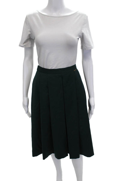 Geiger Collections Women Pleated Wool Skirt Knee Length Green Button Size 40