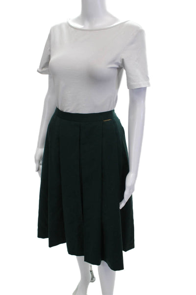 Geiger Collections Women Pleated Wool Skirt Knee Length Green Button Size 40