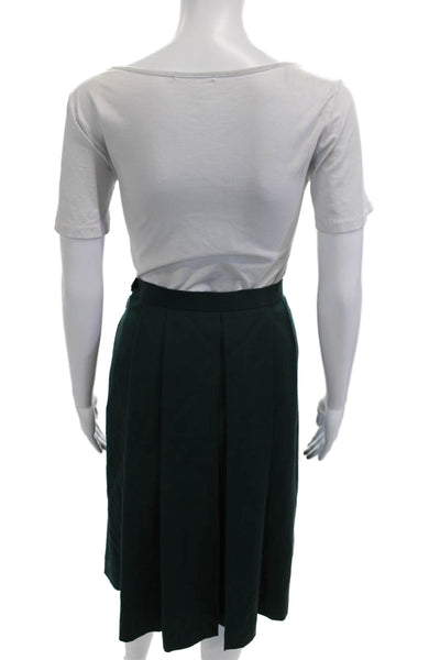 Geiger Collections Women Pleated Wool Skirt Knee Length Green Button Size 40