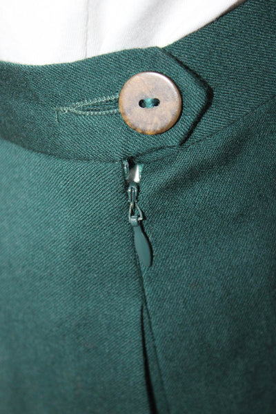 Geiger Collections Women Pleated Wool Skirt Knee Length Green Button Size 40