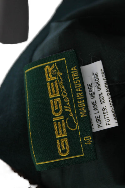 Geiger Collections Women Pleated Wool Skirt Knee Length Green Button Size 40