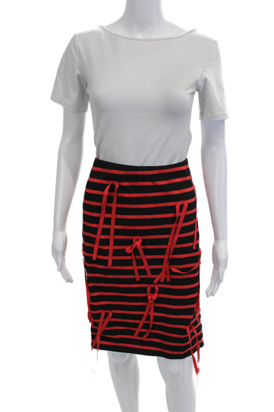 Goen J Women Pencil Striped Cotton Black Knee Length Skirt Size 6