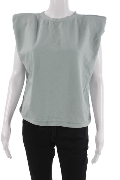 Parentezi Women Basic T-Shirt Green Polyester Blend Round Neck Sleeveless Size S