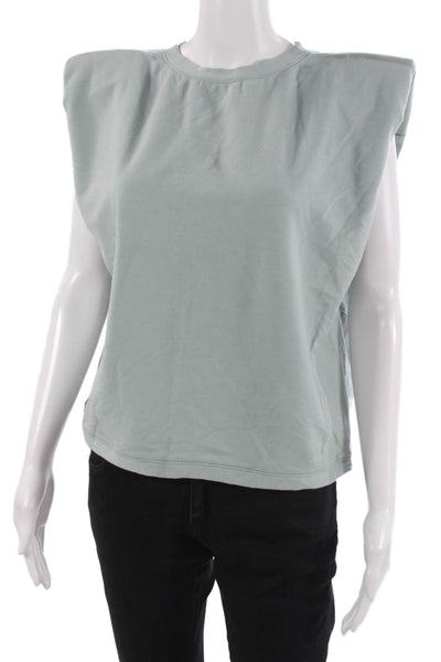 Parentezi Women Basic T-Shirt Green Polyester Blend Round Neck Sleeveless Size S
