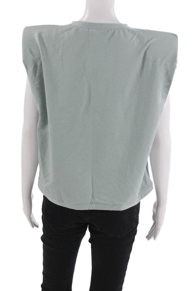 Parentezi Women Basic T-Shirt Green Polyester Blend Round Neck Sleeveless Size S