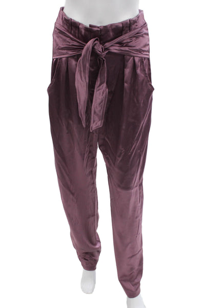 Nonchalant Label Womens Paperbag Waist Pants Purple Polyester Zip Size S