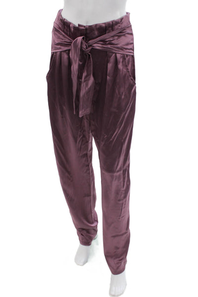 Nonchalant Label Womens Paperbag Waist Pants Purple Polyester Zip Size S