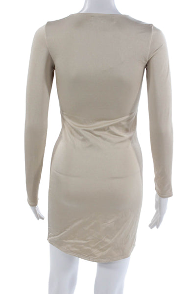 Nonchalant Label Women Bodycon Short Beige Crew Neck Long Sleeve Dress Size S