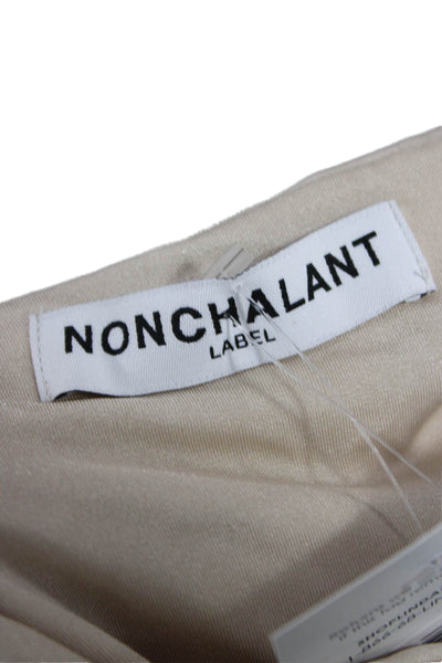 Nonchalant Label Women Bodycon Short Beige Crew Neck Long Sleeve Dress Size S