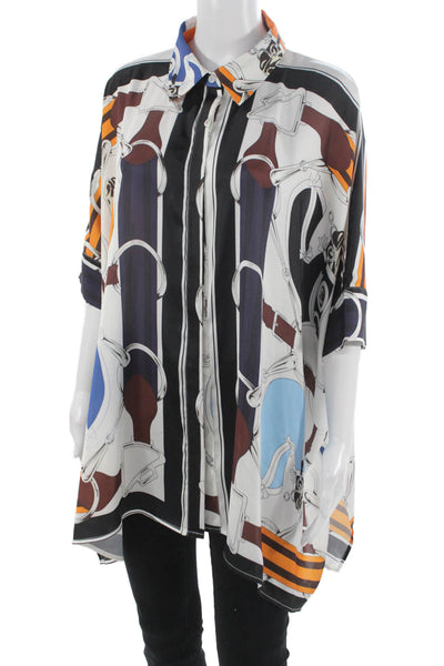 Cindi Gindi Women Tunic Blouse Multicolor Striped 3/4 Sleeve Size L