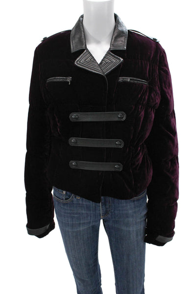 VERSUS by Versace Womens Puffer Jacket Purple Velvet Button Long Sleeve Size 46