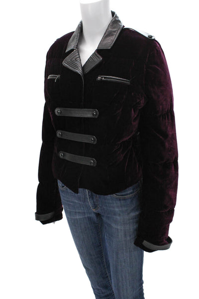 VERSUS by Versace Womens Puffer Jacket Purple Velvet Button Long Sleeve Size 46