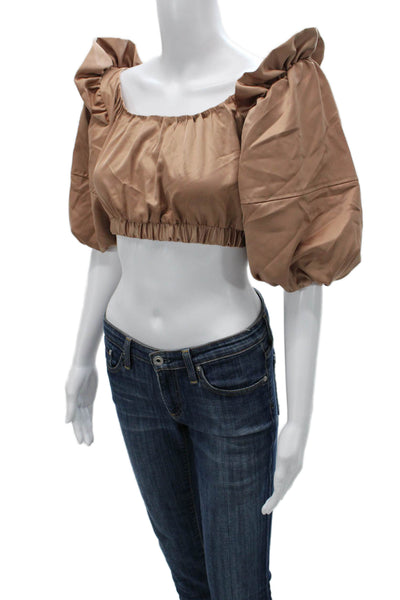 Nonchalant Label Women Cropped Off Shoulder Blouse Beige Short Sleeve Size S