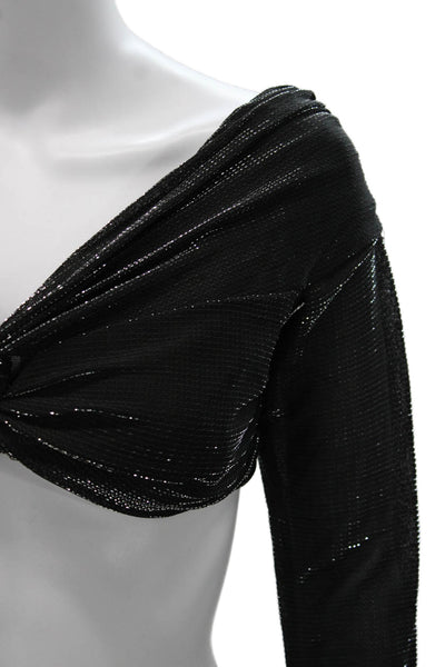 Nonchalant Label Womens Cropped V-Neck Black Blouse Long Sleeve Size S