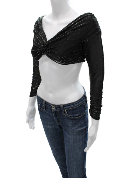 Nonchalant Label Womens Cropped V-Neck Black Blouse Long Sleeve Size S