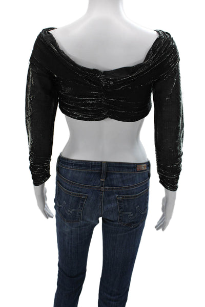 Nonchalant Label Womens Cropped V-Neck Black Blouse Long Sleeve Size S