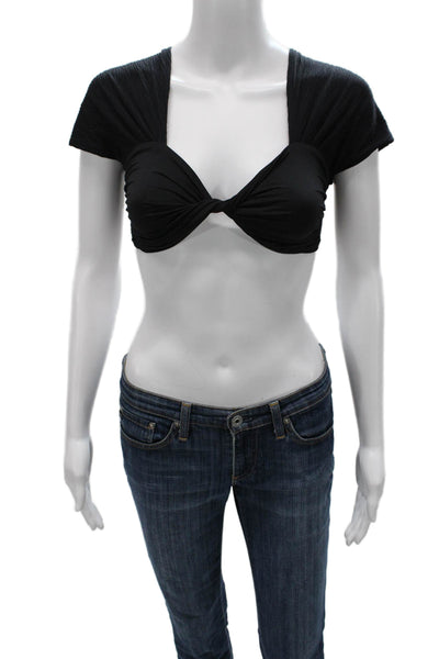 Nonchalant Label Womens Cropped Black T-Shirt Sweetheart Neckline Size M