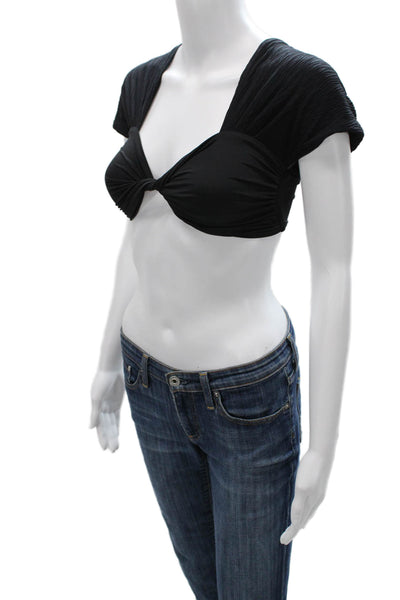 Nonchalant Label Womens Cropped Black T-Shirt Sweetheart Neckline Size M
