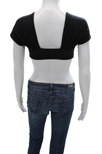 Nonchalant Label Womens Cropped Black T-Shirt Sweetheart Neckline Size M