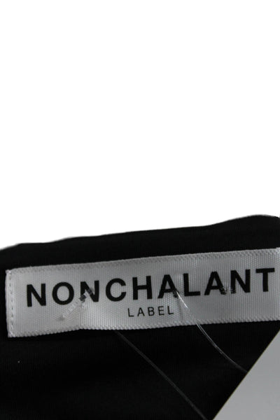Nonchalant Label Womens Black Cropped Nylon V-Neck Short Sleeve Blouse Size S