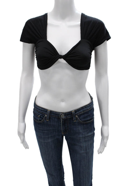 Nonchalant Label Womens Cropped Blouse Black Sweetheart Short Sleeve Size XS