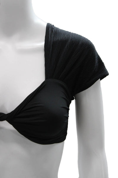 Nonchalant Label Womens Cropped Blouse Black Sweetheart Short Sleeve Size XS